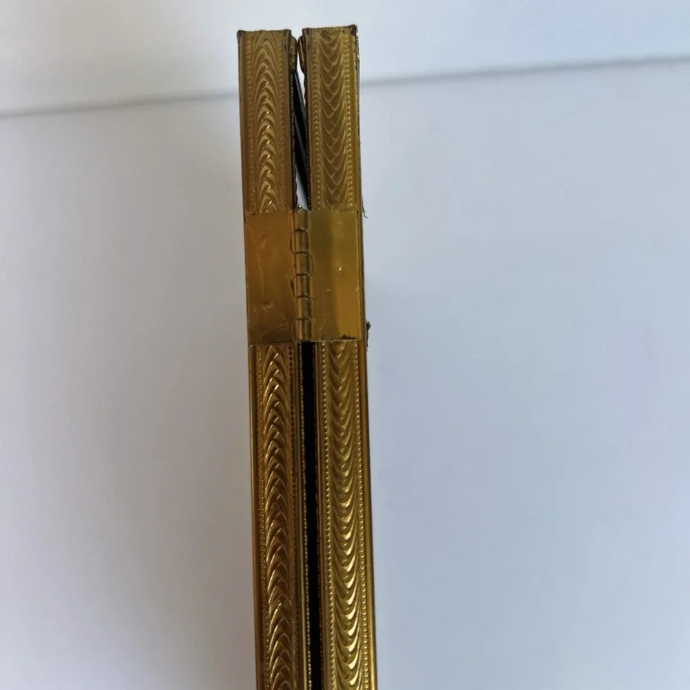 VTG Gold Tone Brass Bi Fold Double Hinged Picture Frame Holds Two 8x10 Photos